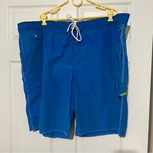 Men’s The Foundry Supply Co blue with green swim trunks. 3XL